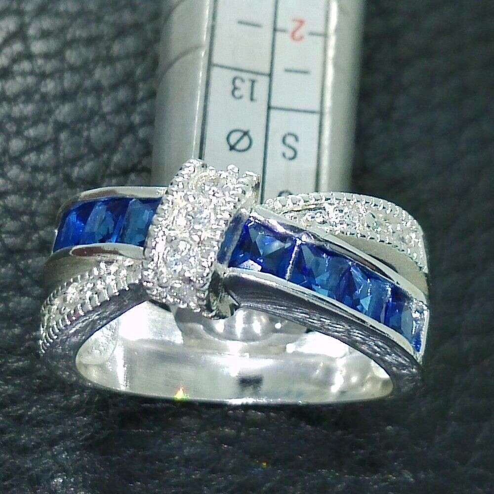 NEW 100% Brand free shipping Fine Jewelry sterg sier blue sapphire Gem Women wedding Belt buckle Ring size6/7/8/9