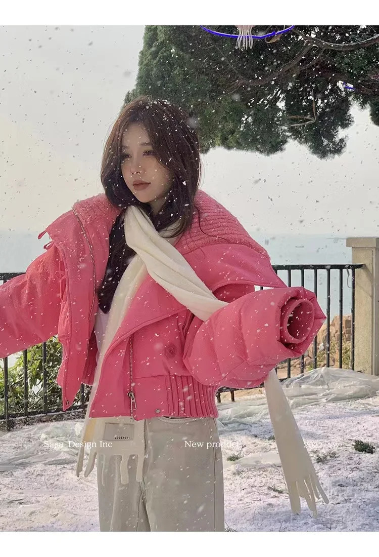 2024 Winter High Quality Short Parka Puffer Bomber Jacket Female Warm Cotton Padded Coats Korean Fashion Outerwear 241125