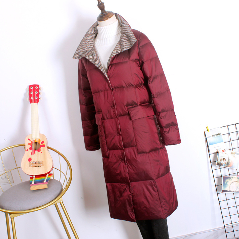 Down jacket, female trend designer, autumn and winter new styles, fashionable personality, large pocket, mid length, over the knee, Thousand Bird grid
