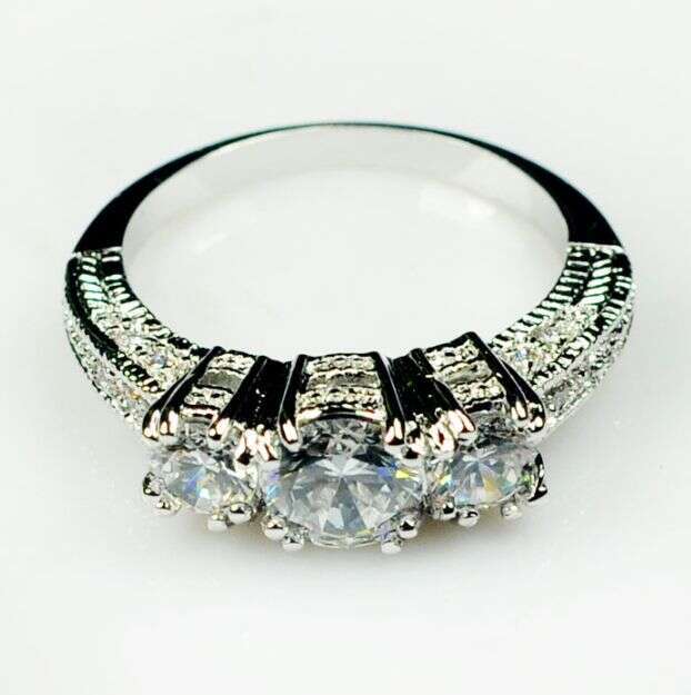 Three-Stones Topaz Gem Ring in 10kt White Gold Filled Sizes 6-9 | 2024 Design ea77