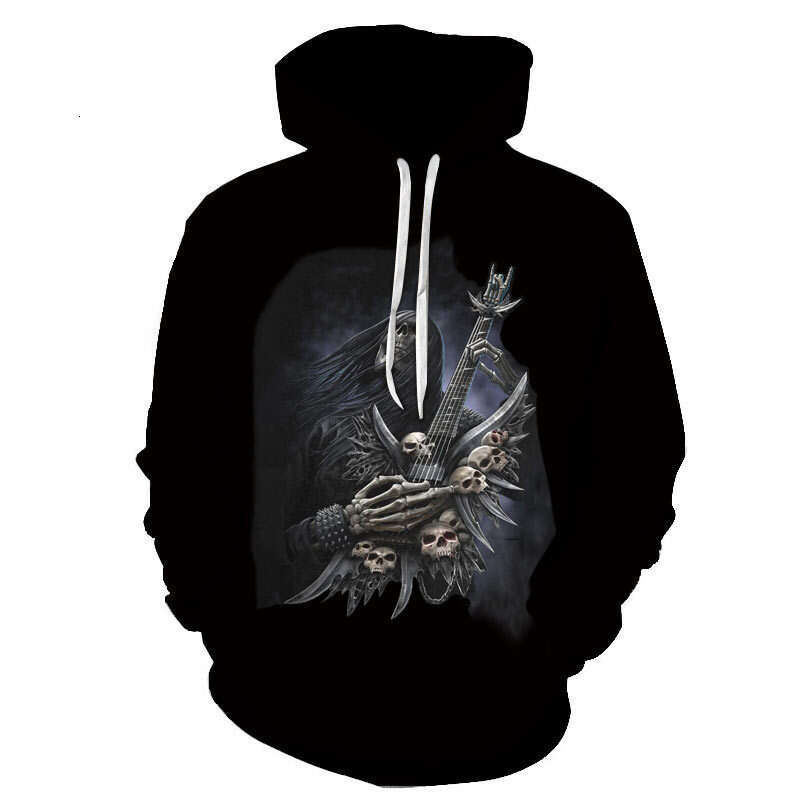 Autumn and winter trendy skeleton 3D digital printed men's hooded sweatshirt
