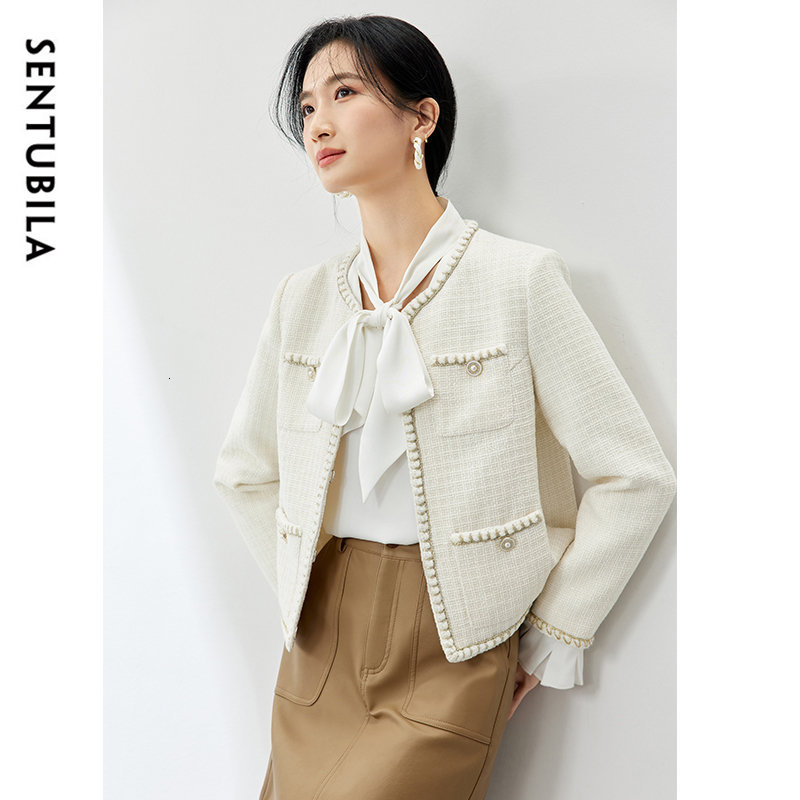 SENTUBILA Women's French Tweed Autumn Winter Cotton Long Sleeve Short Outerwears 2024 New In Coats & Jackets 143W56767x
