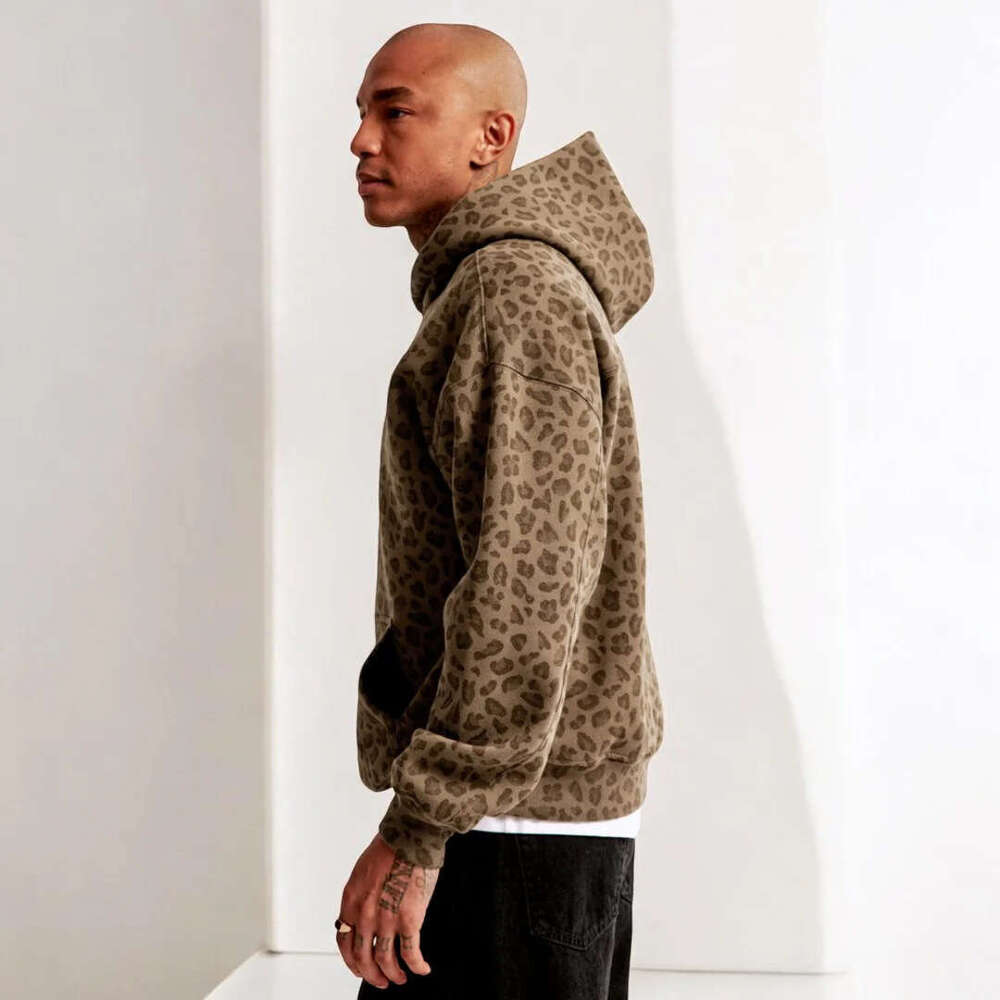 2024 autumn e-commerce hot item European and leopard print digital printed hoodie American retro loose hooded sweatshirt