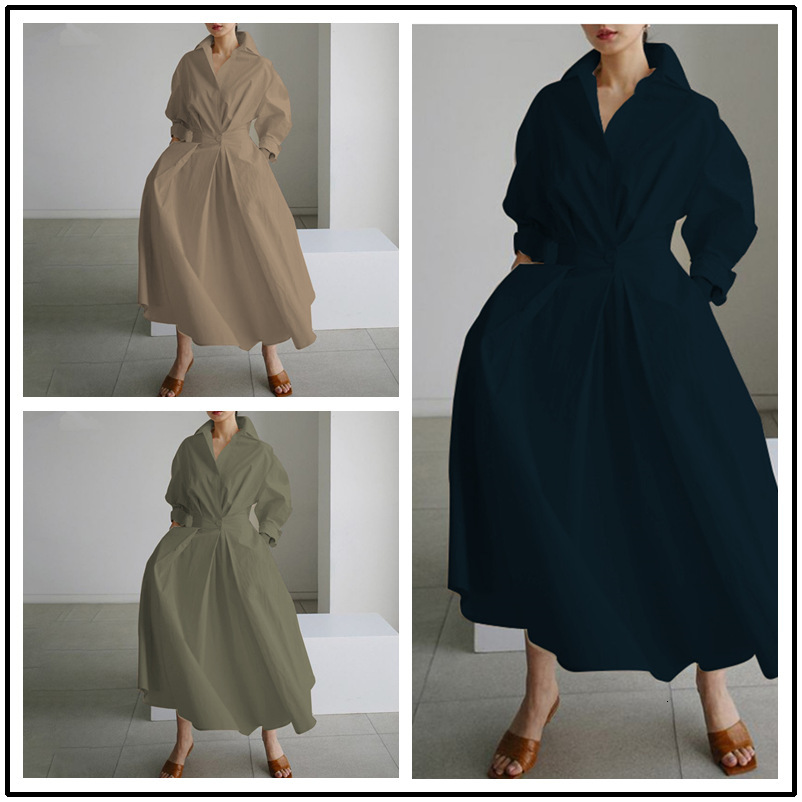 New Loose Cotton And Linen Elastic High Waist Slimming Temperament College Style Cardigan Dress