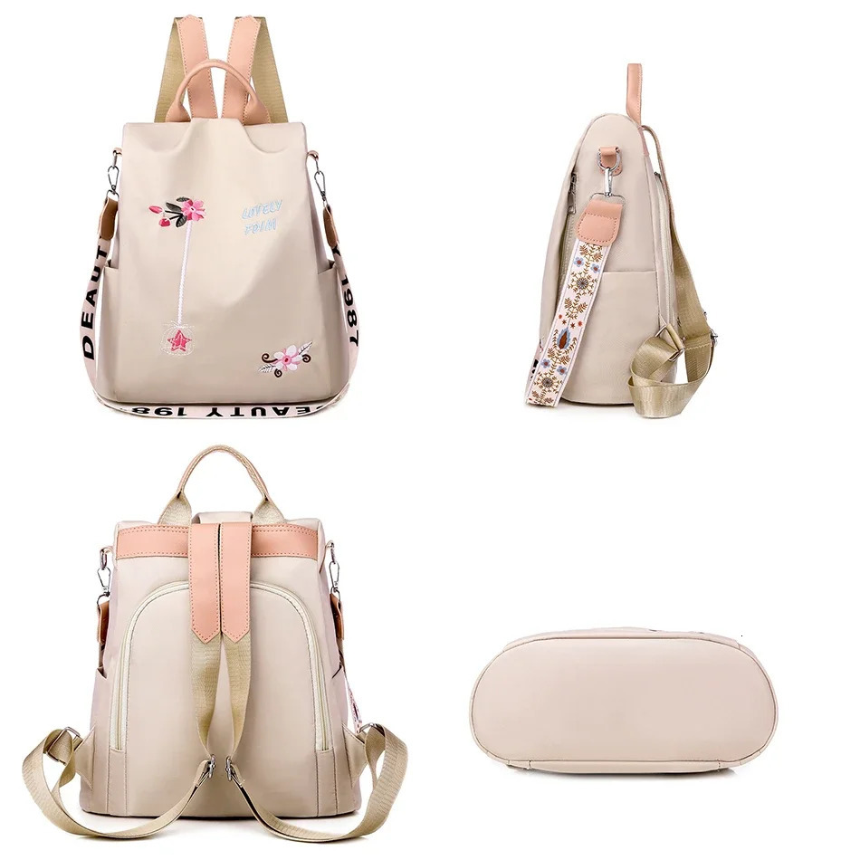 Waterproof Oxford Women Backpack Fashion Casual Embroidery Bag Female Large Capacity Travel Handbag Shopping Knaps 241115