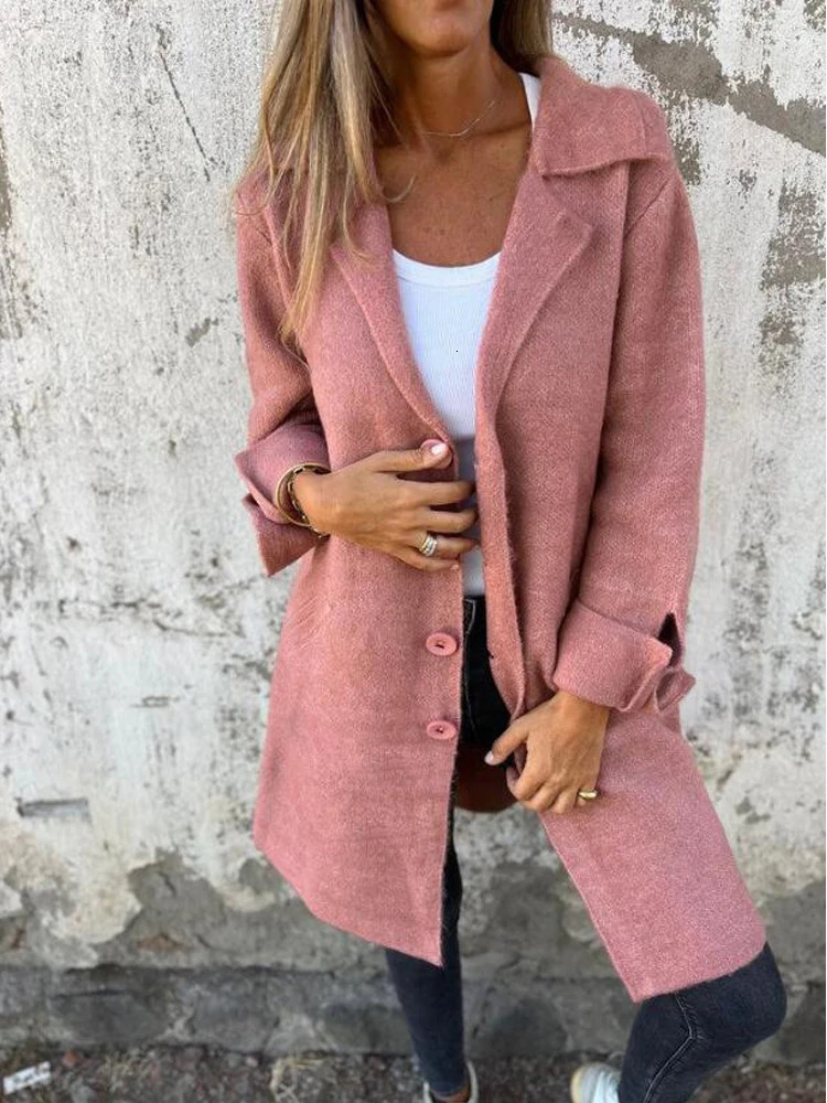 Womens Fashion Solid Open Stitch Long Trench Vintage Sleeve Outerwears Lady Jackets In Coats Winter Woman 2024 241121