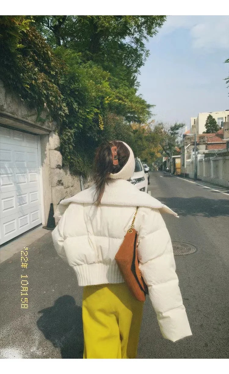 2024 Winter High Quality Short Parka Puffer Bomber Jacket Female Warm Cotton Padded Coats Korean Fashion Outerwear 241125