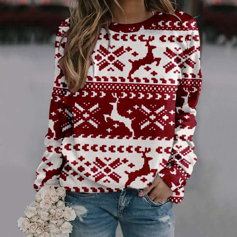 New autumn winter round neck long sleeved hoodie in plus size Christmas creative 3D digital printing from Europe and America