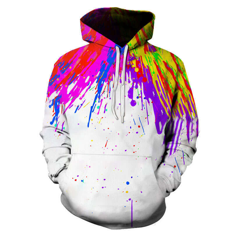 2024 autumn winter graffiti painting 3D digital printing trend men's and women's hooded casual hoodie loose fit