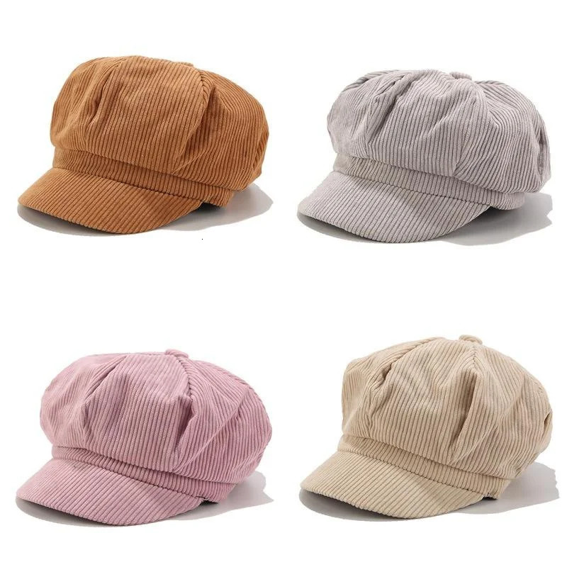 Korean Version Solid Color Women Beret Spring Autumn sboy Hat Vintage Corduroy Cap Painter 241125