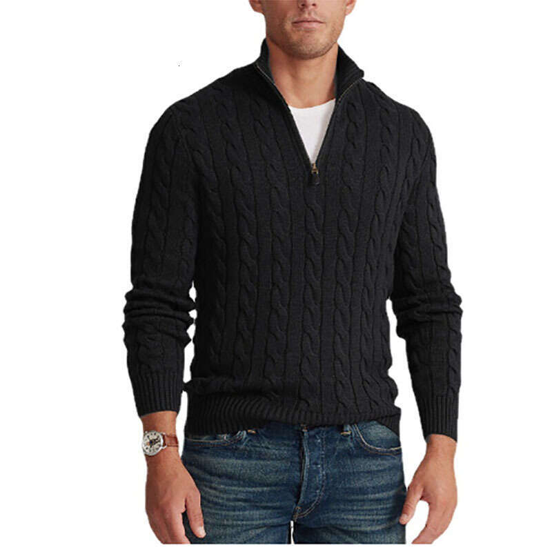 Europe the United States Autumn and Winter Warm Thick Needle European Size Sweater Men's Twisted Fried Dough Twists Half High Collar Thickened Kn