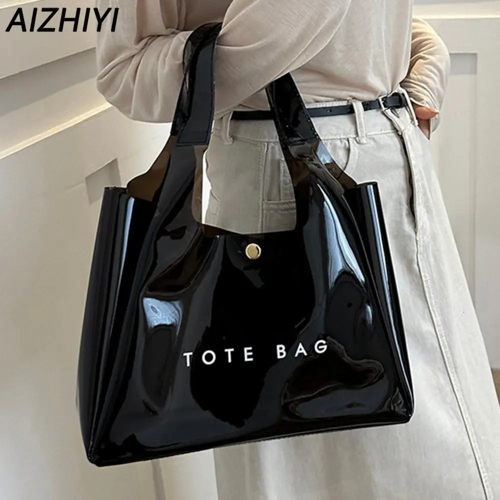 PVC Shoulder Bag for Women Chic Top Handle Clutch Shopping Bag Y2K Clear Handbag Purse Ladies Small Tote Bags for Work Travel 241201