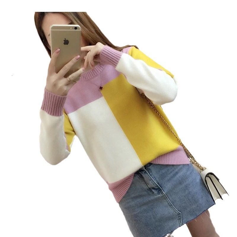 New Winter Korean Commuter Candy Hoodie Loose Color Knitted Round Neck Long Sleeve Designer Women's Sweater