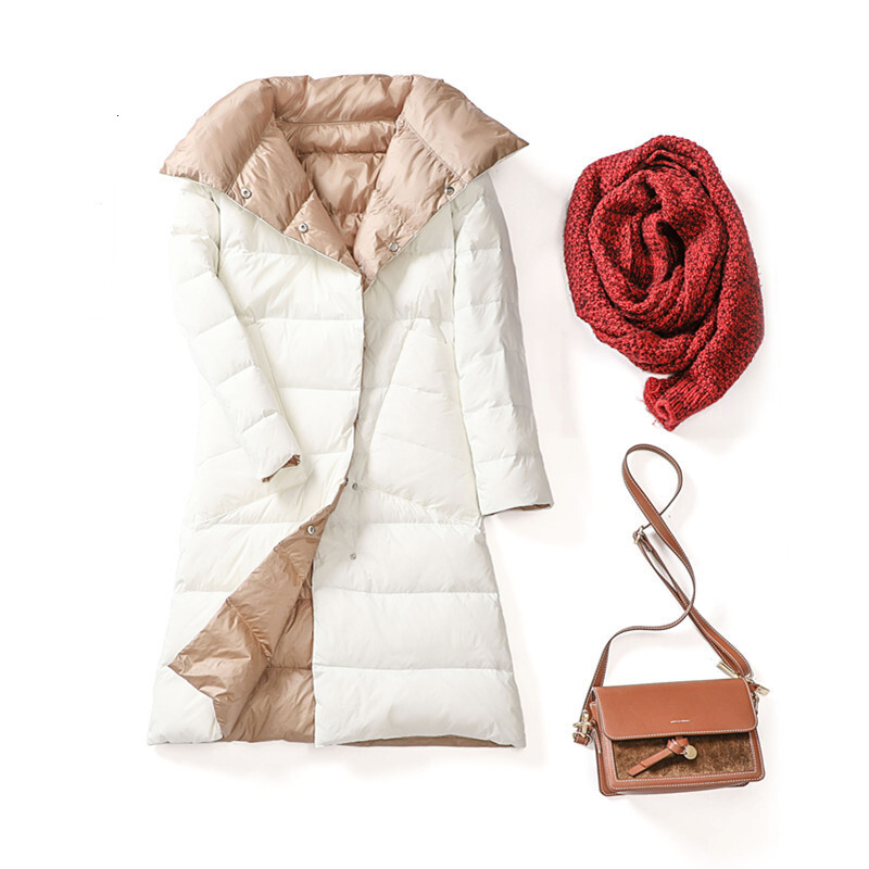 Lightweight jacket, women's white duck down designer, fashion trend, winter new mid to long double-sided over the knee style, slim fit