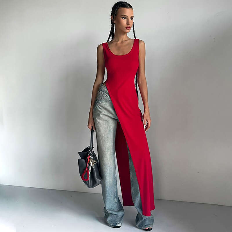 Wind 2024 Summer New Women's Fashion One Piece Collar Slim Fit Irregular Hemp Knitted Bottom Shirt