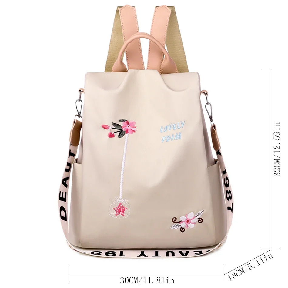 Waterproof Oxford Women Backpack Fashion Casual Embroidery Bag Female Large Capacity Travel Handbag Shopping Knaps 241115