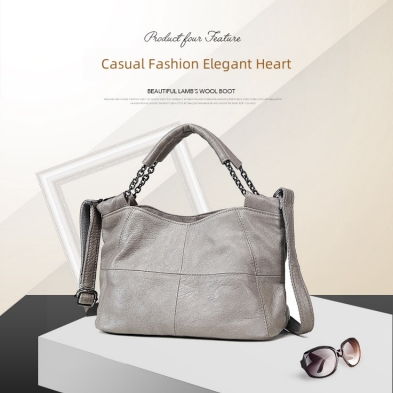 2023 New Handheld Genuine Leather Top Layer Cowhide Women's Chain Fashion One Shoulder Crossbody Bag