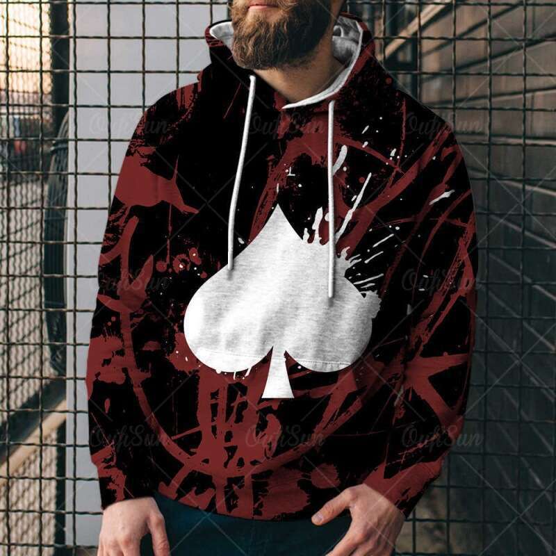 European American spring and autumn cool poker 3D printed men's trend hip-hop loose sports hoodie