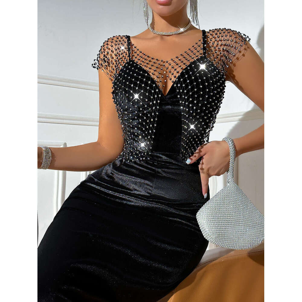 Water Fishing Net 2023 Summer New Style Mesh Flash Diamond Women's Sleeveless Tank Top L21157