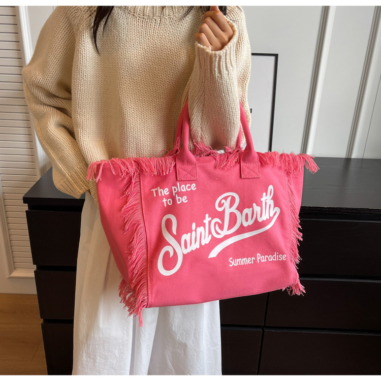bags Shoulder Bag European American Beach Large capacity Handmade Fringed Denim Printed Tote 50*21*33cm