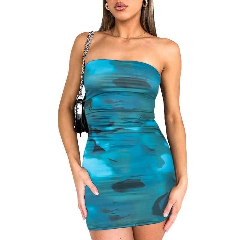 Women's clothing 2024 summer new sexy strapless printed bag hip fashionable slimming dress women's skirt