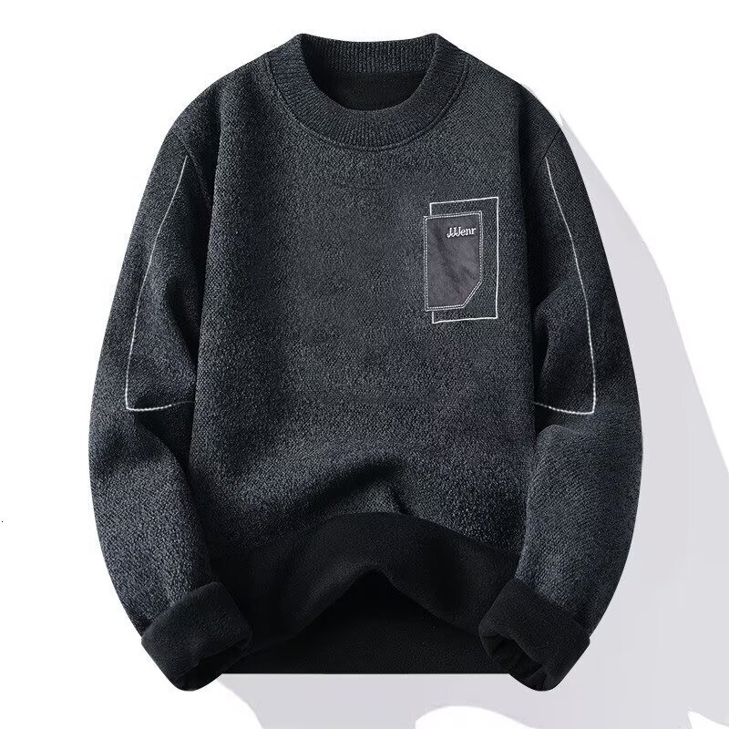 Chenier men's autumn and winter new one-piece warm velvet underwear line jacket round neck bottom knitted designer sweater men's trendy hood