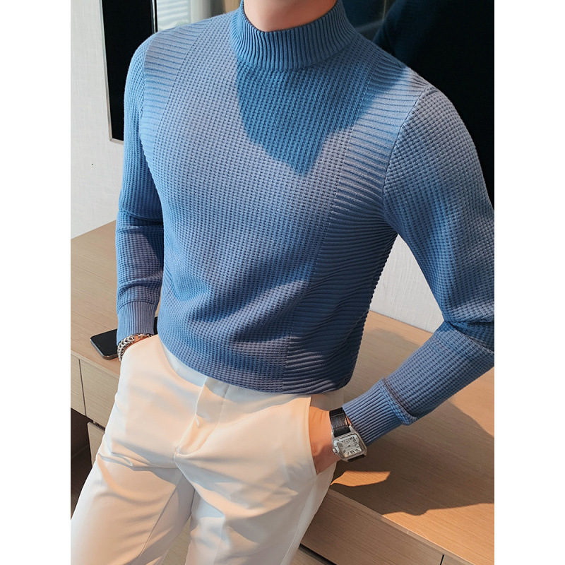 New Men's Half High Collar, New Interior Bottom Top, Fashionable, Casual, Handsome, Slim Fit Knitted Sweater, Designer Trendy Hoodie