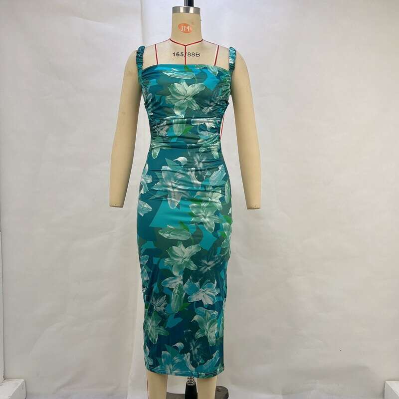 Wind Women's 2024 Summer New Fashion Print Backless Tie Slim Hanging Dress