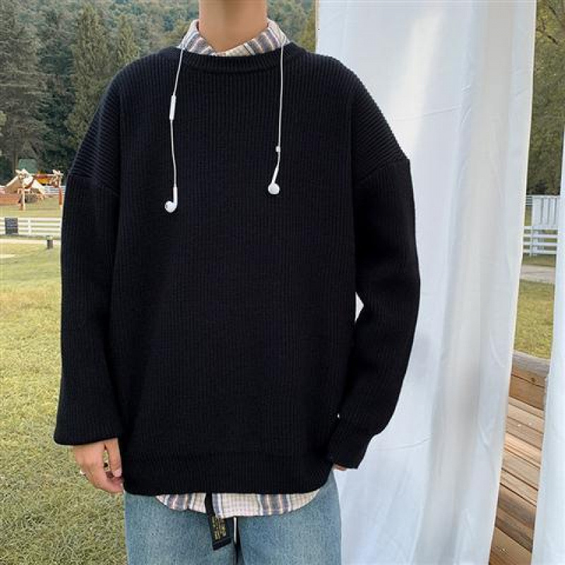 New Simple Round Neck Men's New Winter Fashion Brand Lazy Style Loose Fried Dough Twisted Designer Sweater