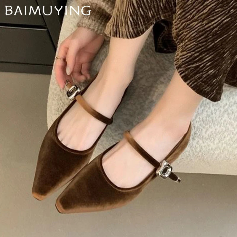 Suede Shallow Flats Women Shoes Pointed Toe Elegant Buckle Shoes Trend Dress Soft Spring Zapatillas Lady 241201