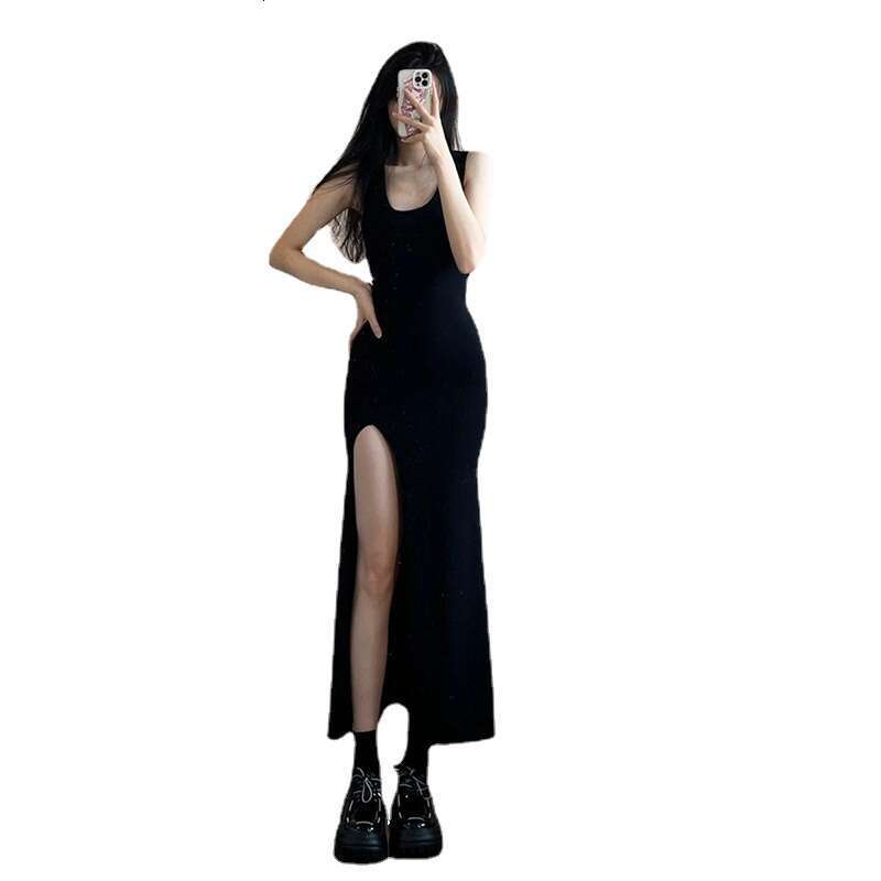 2023 Women's Spring Summer New Fashionable and Sexy Solid Color High Waist Long Split Dress for Women
