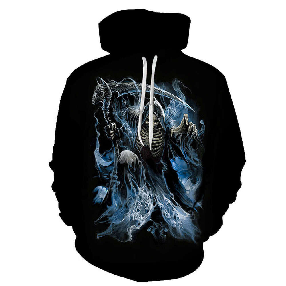 Autumn and winter trendy skeleton 3D digital printed men's hooded sweatshirt