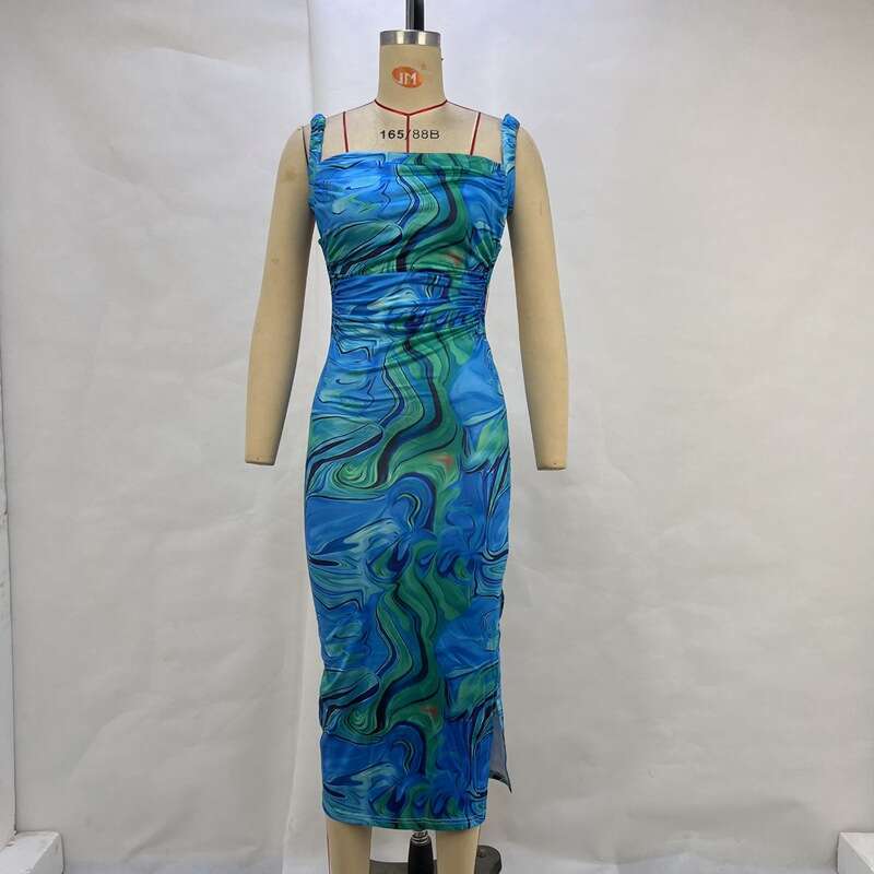 Wind Women's 2024 Summer New Fashion Print Backless Tie Slim Hanging Dress