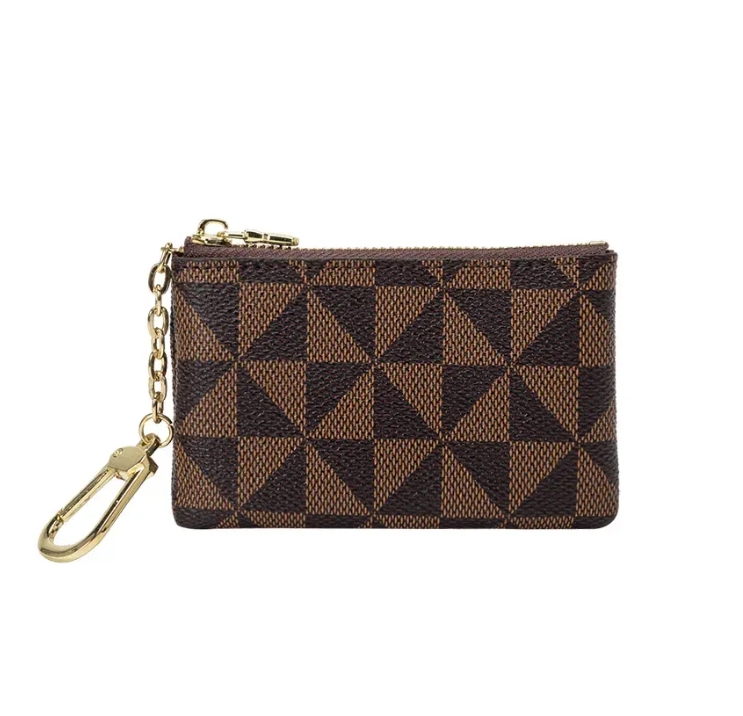 new bag Key Storage Bag with Chain Women Mini Coin Purse Luxury Designer Plaid Leather Small Zipper Wallet Ladies Keychain Trendy Y260206