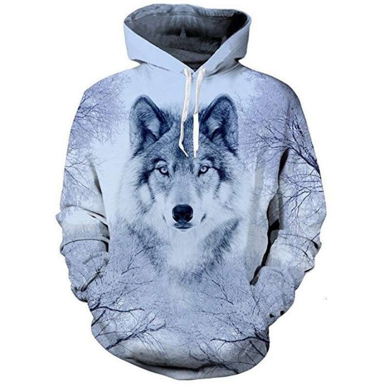 New men's autumn long sleeved European and American street round neck sweatshirt, 3D wolf print casual sweatshirt for men