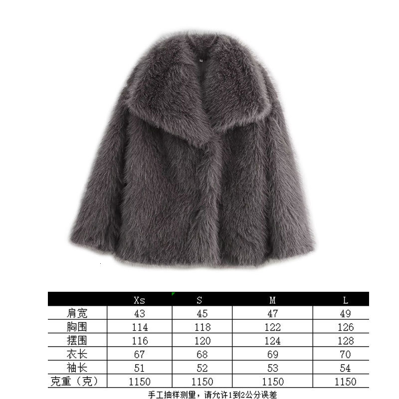 Loose women's designer fashion trend autumn and winter warm big collar faux fur jacket