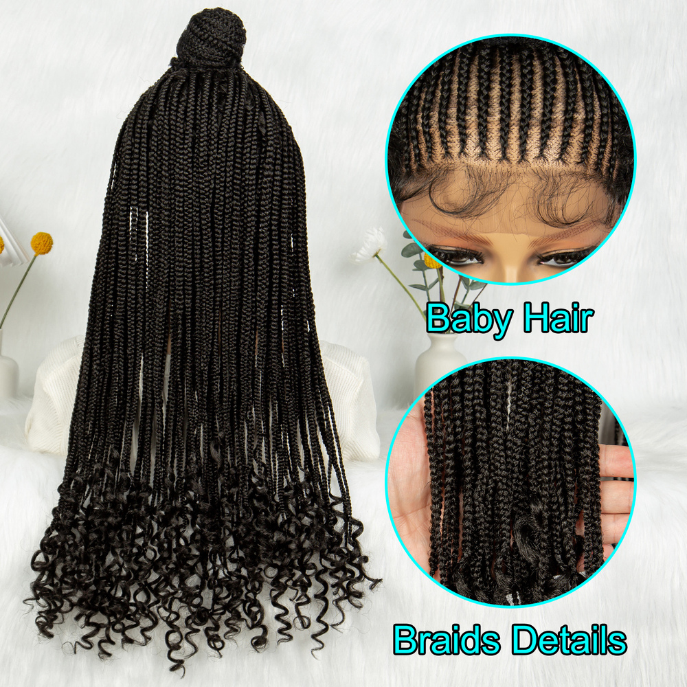 Kima Synthetic Wigs Updo Braided Lace Front Wig Curly End With Baby Hair For Black Women