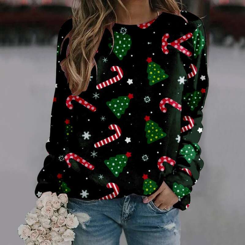 New round neck long sleeved in plus size Christmas creative 3D digital printing hooded hoodie