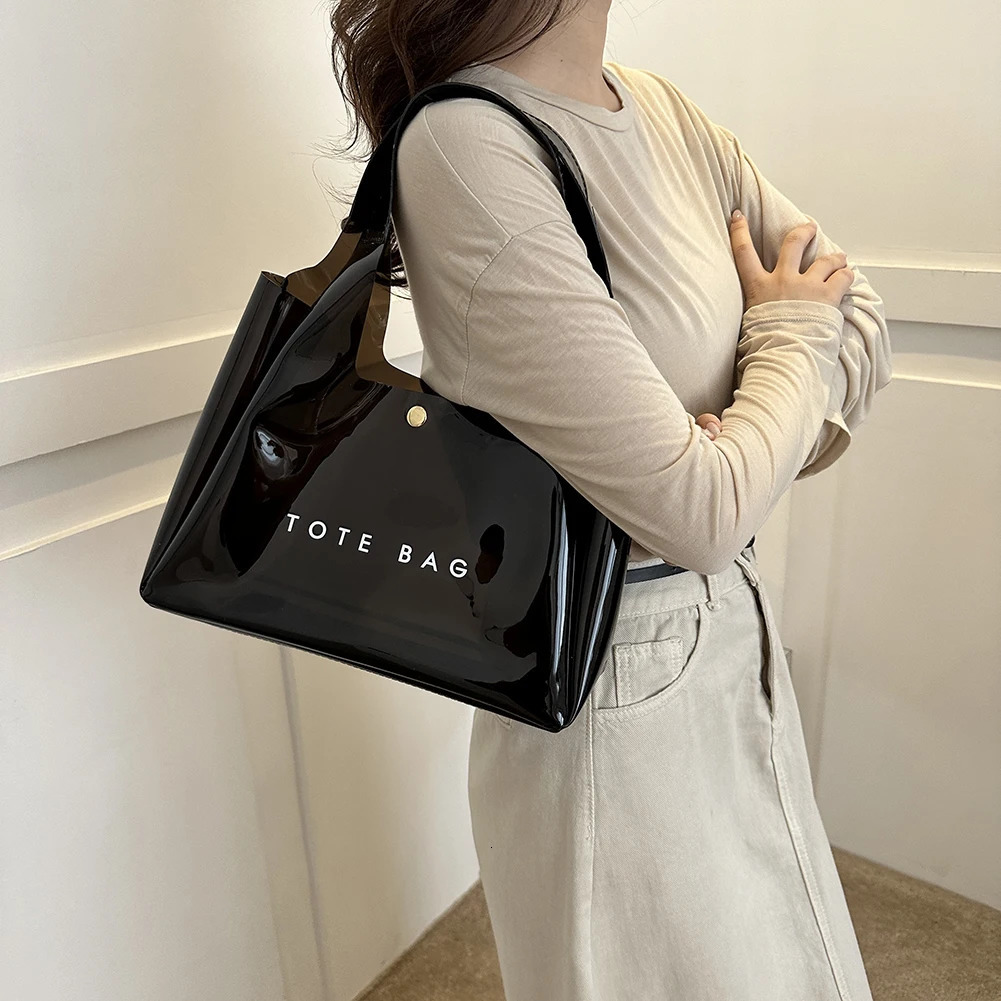 PVC Shoulder Bag for Women Chic Top Handle Clutch Shopping Bag Y2K Clear Handbag Purse Ladies Small Tote Bags for Work Travel 241201