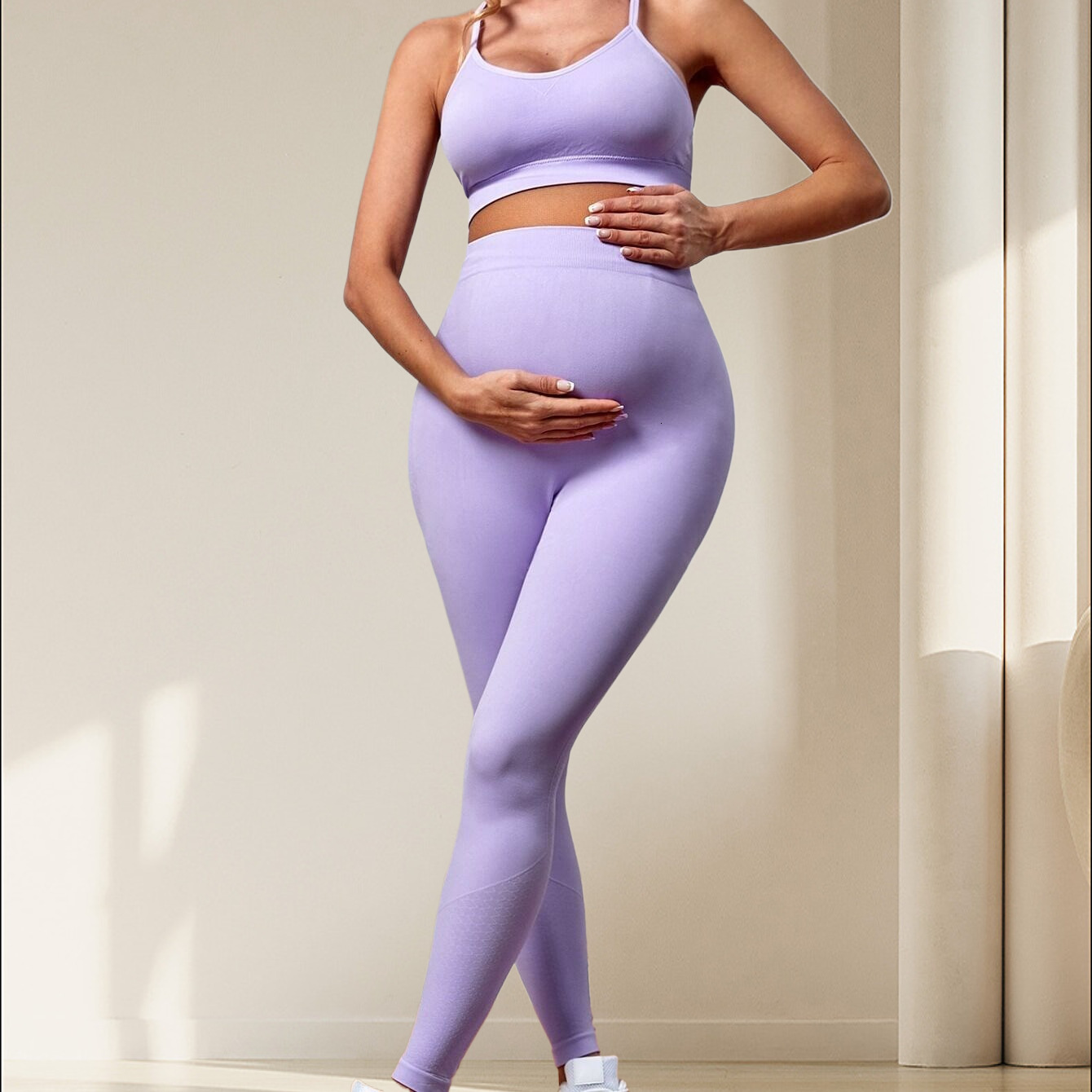 Purple Pregnant Women Yoga Pants Sports Leggings Bra Top Gym Set Hight Elastic Workout Fiess Clothes 2024 Tracksuit