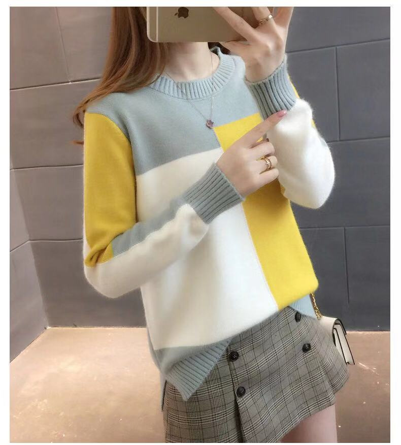 New Winter Korean Commuter Candy Hoodie Loose Color Knitted Round Neck Long Sleeve Designer Women's Sweater
