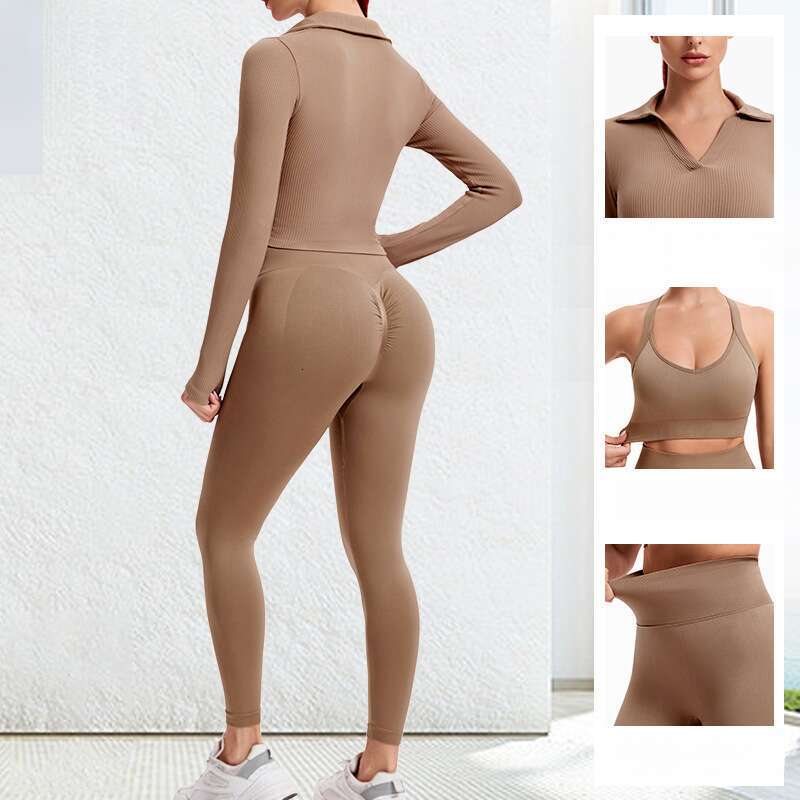 New sports yoga three piece set, sexy running long sleeved jacket, cross back bra, fiess suit