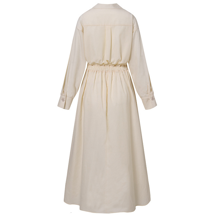 New Loose Cotton And Linen Elastic High Waist Slimming Temperament College Style Cardigan Dress