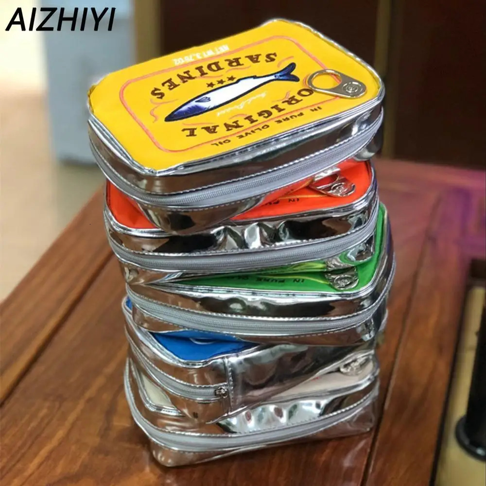 Canned Sardines Style Bath Travel Bag Cute Make Up Pockets Creative Portable Fashion Zipper Multi-function for Weekend Vacation 241201