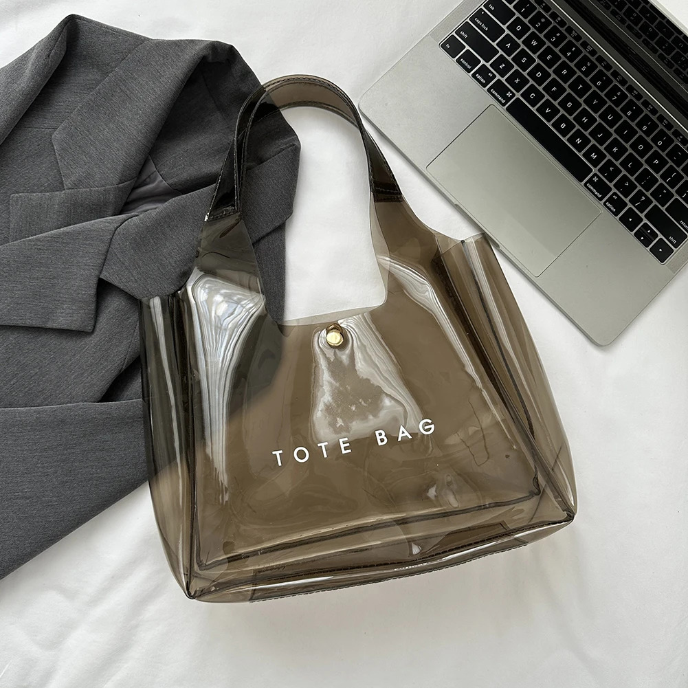 PVC Shoulder Bag for Women Chic Top Handle Clutch Shopping Bag Y2K Clear Handbag Purse Ladies Small Tote Bags for Work Travel 241201