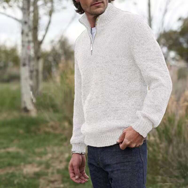 European American autumn and winter hot items zipper V-neck long sleeved T-shirt men's warm sweater base shirt 2024 new casual versatile fashion 