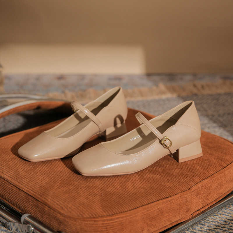 Fashion Classic Mary Jane Versatile Coarse Heel Square Head Simple Trendy Casual Womens Singles Shoes