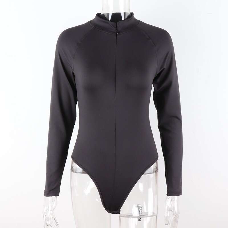 Autumn and winter thick warm solid color slim fit high neck zipper bottom shirt commuting jumpsuit for women