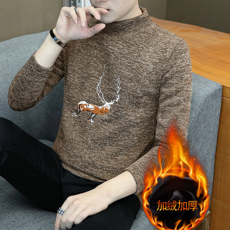 Sweater base with fleece new style autumn winter interior, knitted sweater teenagers and students, warm top for men's fashion