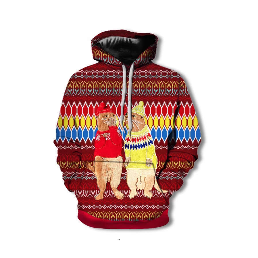 3D digital printed celebration in Europe America, loose fitting hooded hoodie for men and women during Christmas
